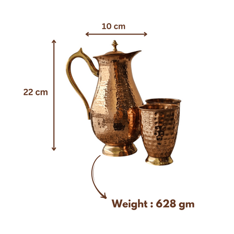 COPPER JUG WITH GLASS SET