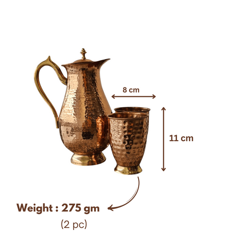 COPPER JUG WITH GLASS SET