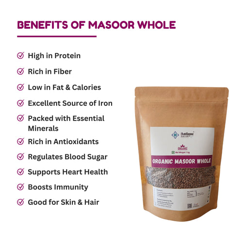 Organic Whole Masoor Dal | Premium Brown Lentils