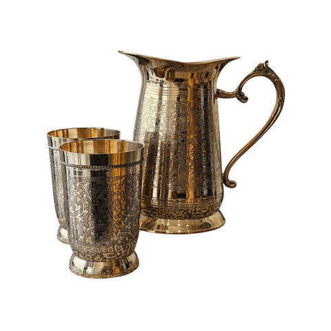 NAKAASHI BRASS JUG AND GLASS