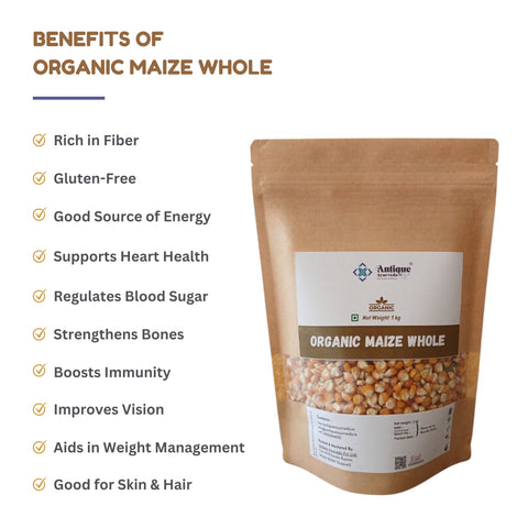 Premium Organic Makki (Maize Corn) | Whole Grain Kernels | 1 KG