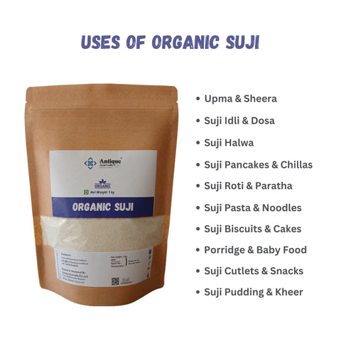 Organic Suji (Semolina) | Premium Quality Durum Wheat Rava | 1 KG