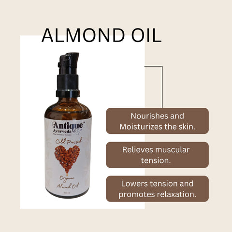 Organic Cold Pressed Almond Oil 100ml | Pure Sweet Almond oil for Skin & Hair Care