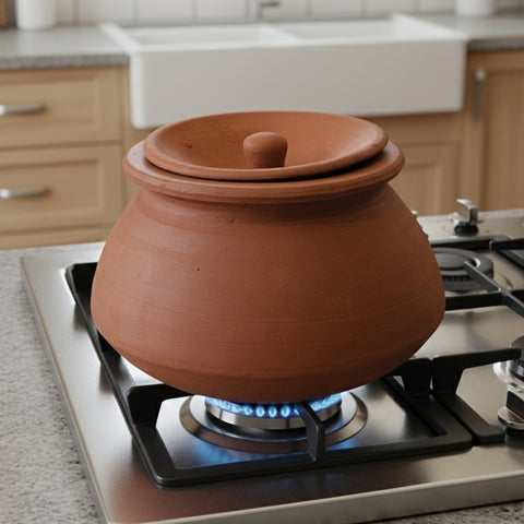Traditional Red Cooking Handi | Authentic Clay Cooking Vessel