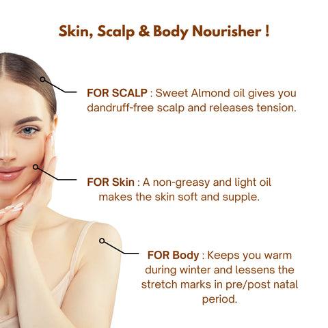 Organic Cold Pressed Almond Oil 100ml | Pure Sweet Almond oil for Skin & Hair Care