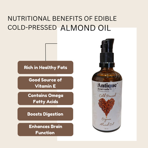 Organic Cold Pressed Almond Oil 100ml | Pure Sweet Almond oil for Skin & Hair Care