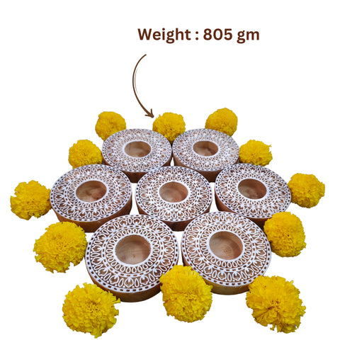 Wooden Block Print Diwa Rangoli Tea Light Candle Holders