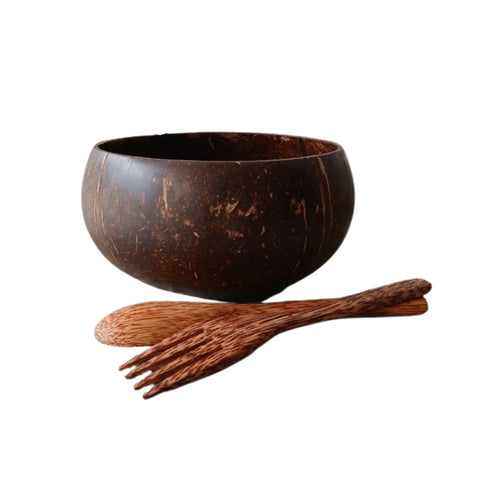 Coconut Bowl with Cutlery | Natural Handcrafted Eco-Friendly Bowl - 900ml (Set of 2)