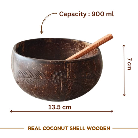 Designed Coconut Shell Bowl and Cutlery | Artistic Natural Wooden Dining Set