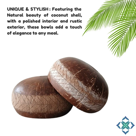 Designed Coconut Shell Bowl and Cutlery | Artistic Natural Wooden Dining Set
