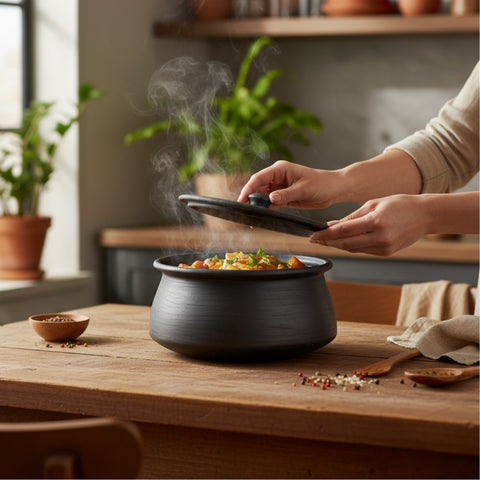 Traditional Black Clay Cooking Handi Earthenware Pot