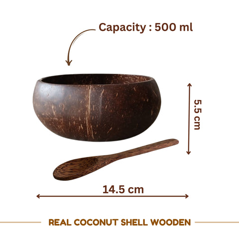Coconut Bowl with Spoon | Natural Handcrafted Eco-coconut Bowl - 500ml