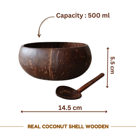 Coconut Bowl with Spoon | Natural Handcrafted Eco-coconut Bowl - 500ml
