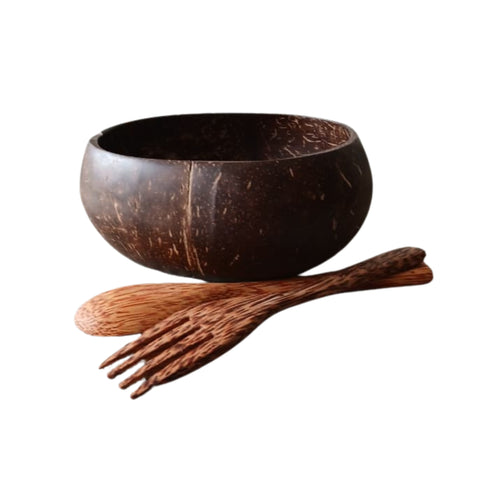 Coconut Bowl with Cutlery | Natural Handcrafted Eco-Friendly Bowl - 900ml (Set of 2)