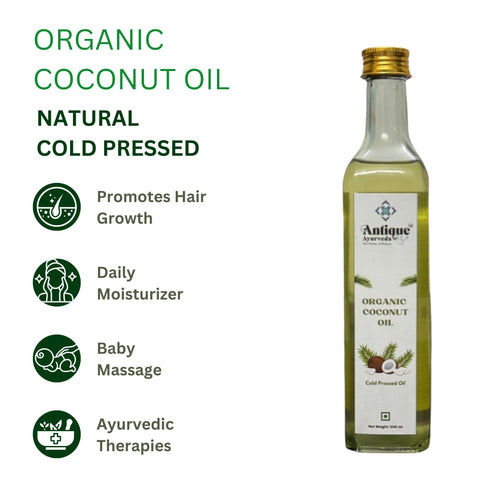Organic Coconut Oil | Cold Pressed, Unrefined Coconut Oil for Cooking, Skin & Hair Care | Antique Ayurveda