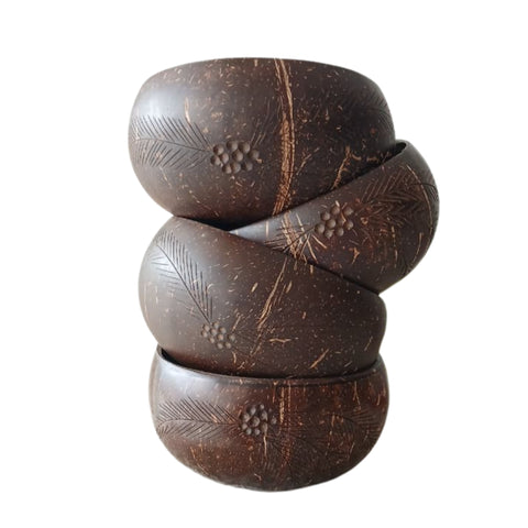 Designed Coconut Shell Bowl and Cutlery | Artistic Natural Wooden Dining Set