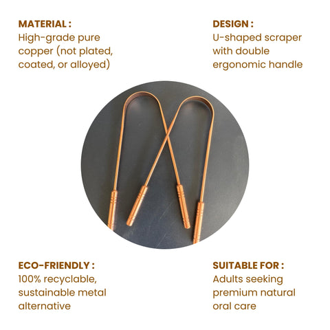 Premium Copper Tongue Cleaner with Double Handle - Ayurvedic Oral Hygiene Tool - Pack of 2