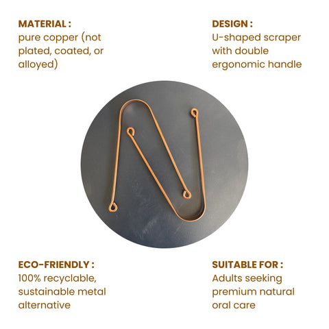 Copper Tongue Cleaner with Double Handle - Pure Metal Tongue Scraper - Pack of 2