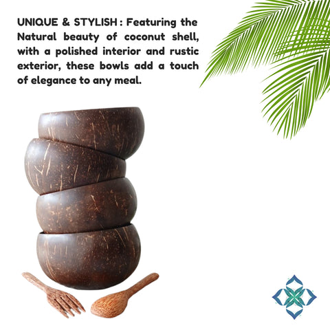 Coconut Bowl with Cutlery | Natural Handcrafted Eco-Friendly Bowl - 900ml (Set of 2)
