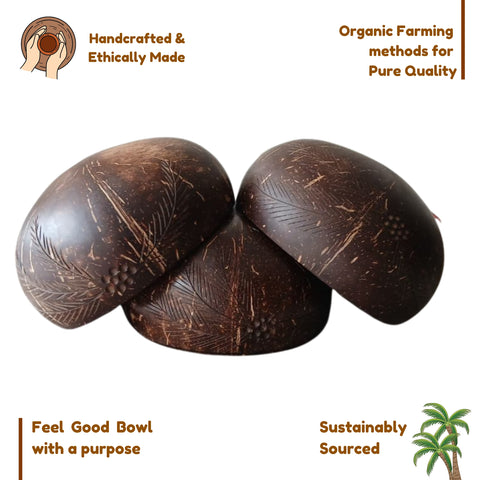 Designed Coconut Shell Bowl and Cutlery | Artistic Natural Wooden Dining Set