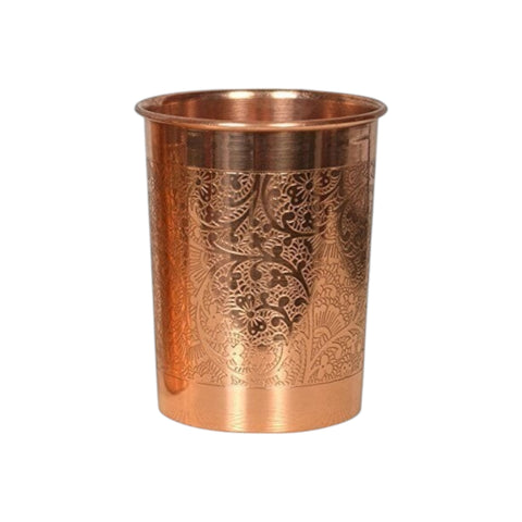 Embossed Copper Drinking Glass | Artistic Wellness Vessel