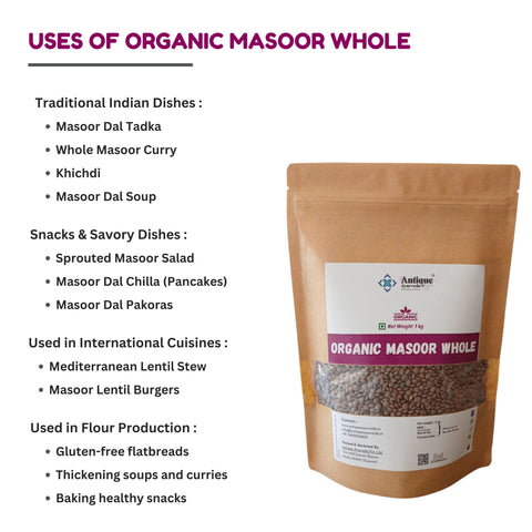 Organic Whole Masoor Dal | Premium Brown Lentils