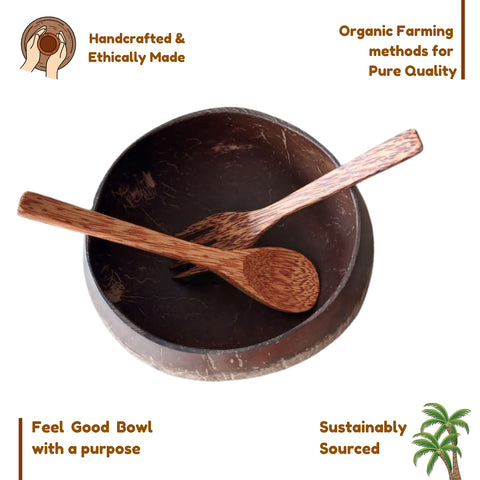 Designed Coconut Shell Bowl and Cutlery | Artistic Natural Wooden Dining Set