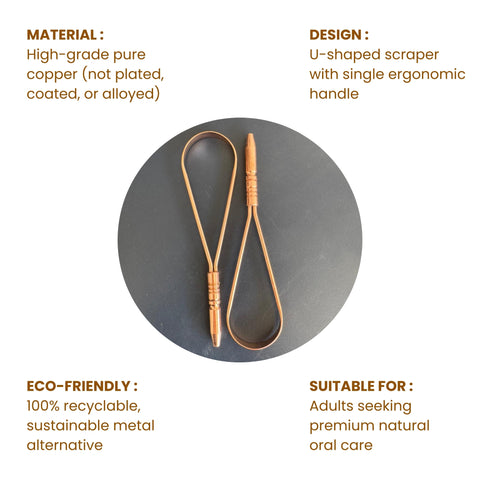 Premium Copper Tongue Cleaner with Single Handle - Professional Ayurvedic Tongue Scraper