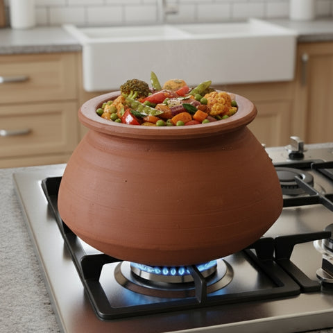 Traditional Red Cooking Handi | Authentic Clay Cooking Vessel