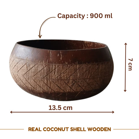 Designed Coconut Shell Bowl and Cutlery | Artistic Natural Wooden Dining Set