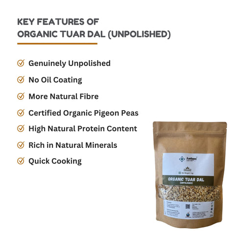 Organic Tuar Dal (Unpolished) | Natural Pigeon Peas Split